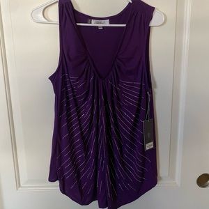 BRAND NEW Jennifer Lopez Purple Sparkly V Neck Shawl-Like Blouse